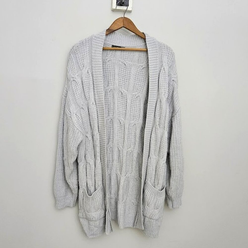 Black Label Long Gray Open Front Cable Knit Sweater Cardigan 1X